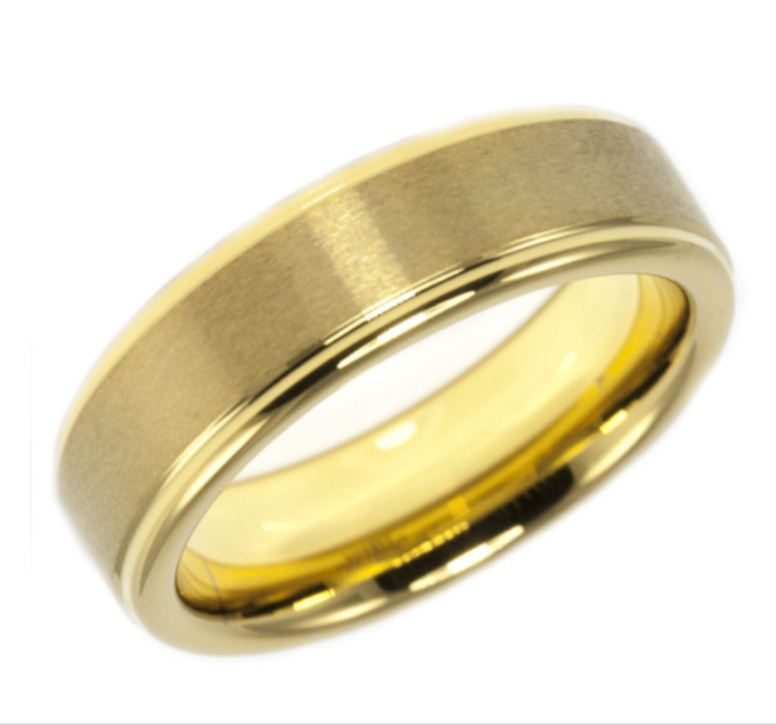6mm GoldIP Tungsten Ring Beveled Brush Satin Wedding Band Sz 4 5 6 7 8 9 10 +1/2