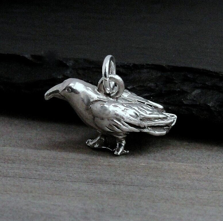 Silver 3D Crow Charm – Raven Charm – Black Bird Charm – Rook Charm -Crow Pendant