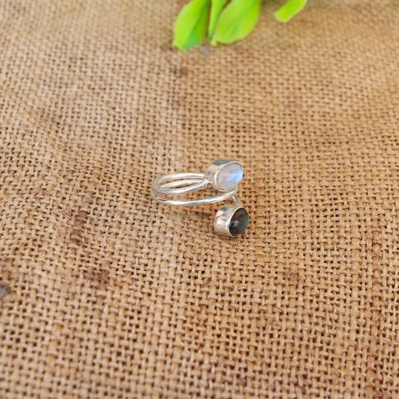 Moonstone and Labrador925 Sterling Silver Band &Statement Handmade Ring All Size