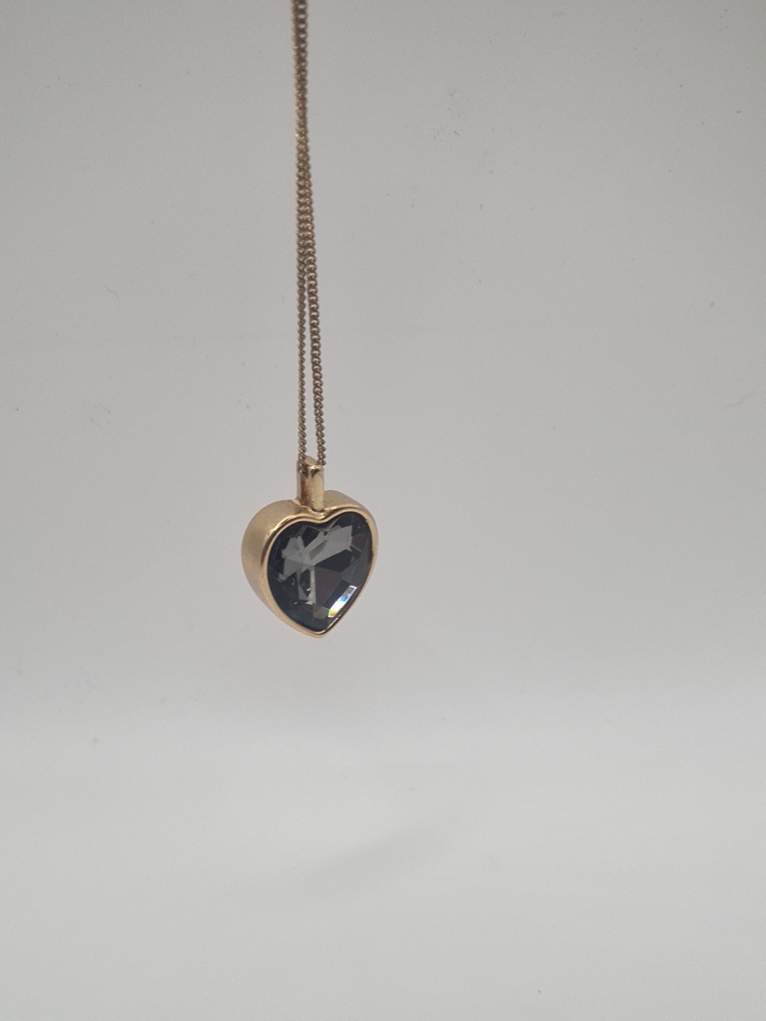 Accessorize Black Glass Heart Pendant Necklace On A Gold Tone Chain