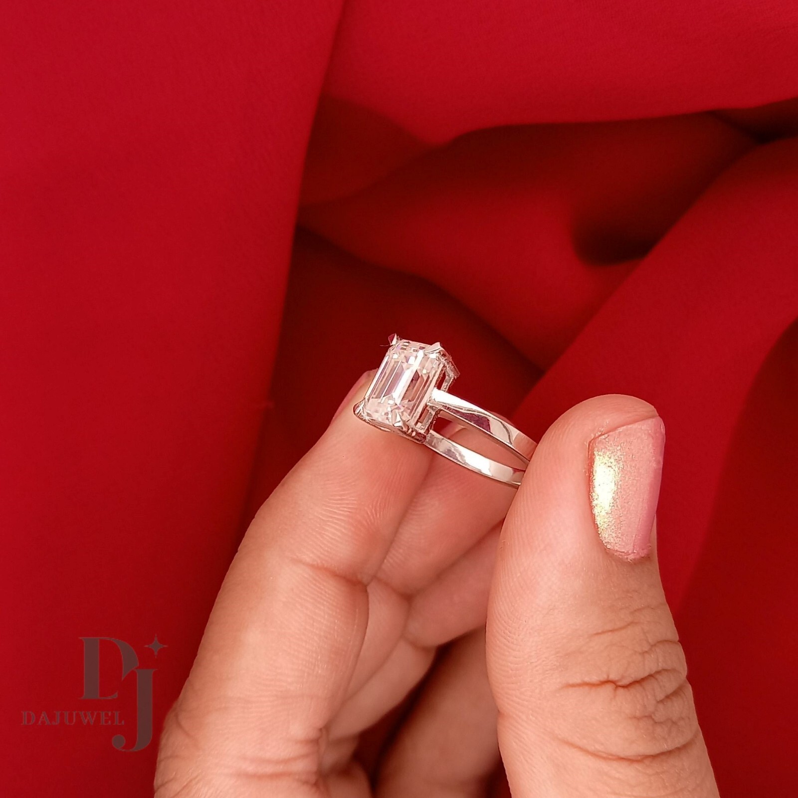Moissanite Solitaire Engagement Ring Solid 14K White Gold 1.50 Carat Emerald Cut