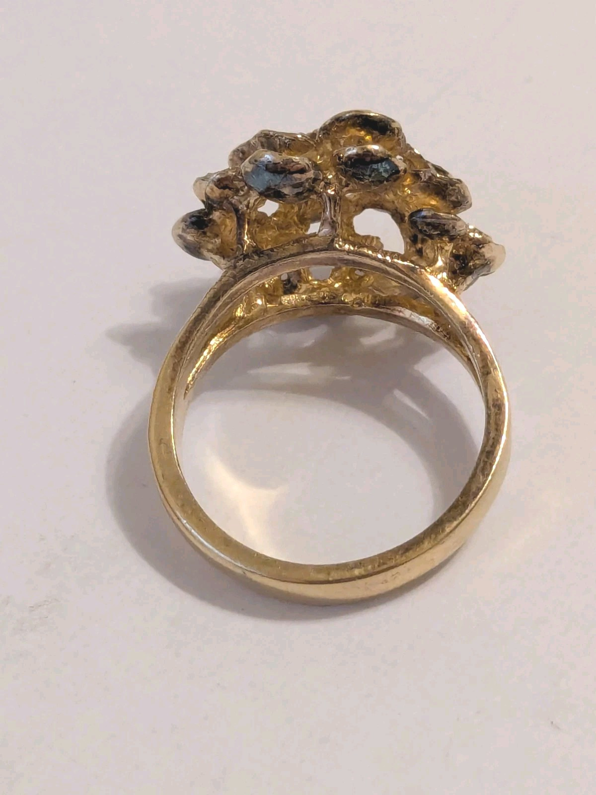 Signed M Gold Plated 925 Silver Dome Flower Nugget Style Cocktail Ring. Size 8.