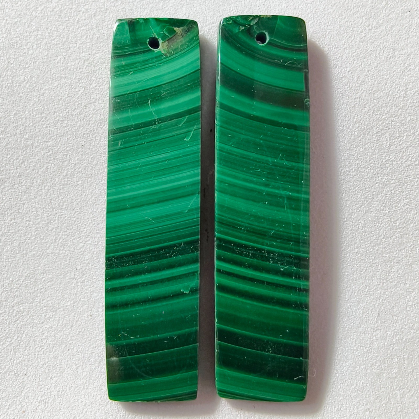 53 Cts Natural Malachite Drilled Match Pair Cabochon Gemstone 40.9 X 10.3 MM