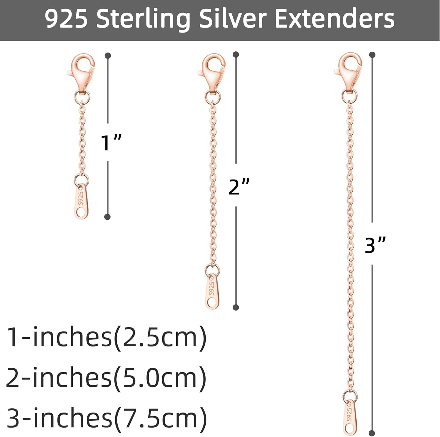 Extenders Chain Necklace Rose Gold Plated Sterling Silver Extender for Necklaces