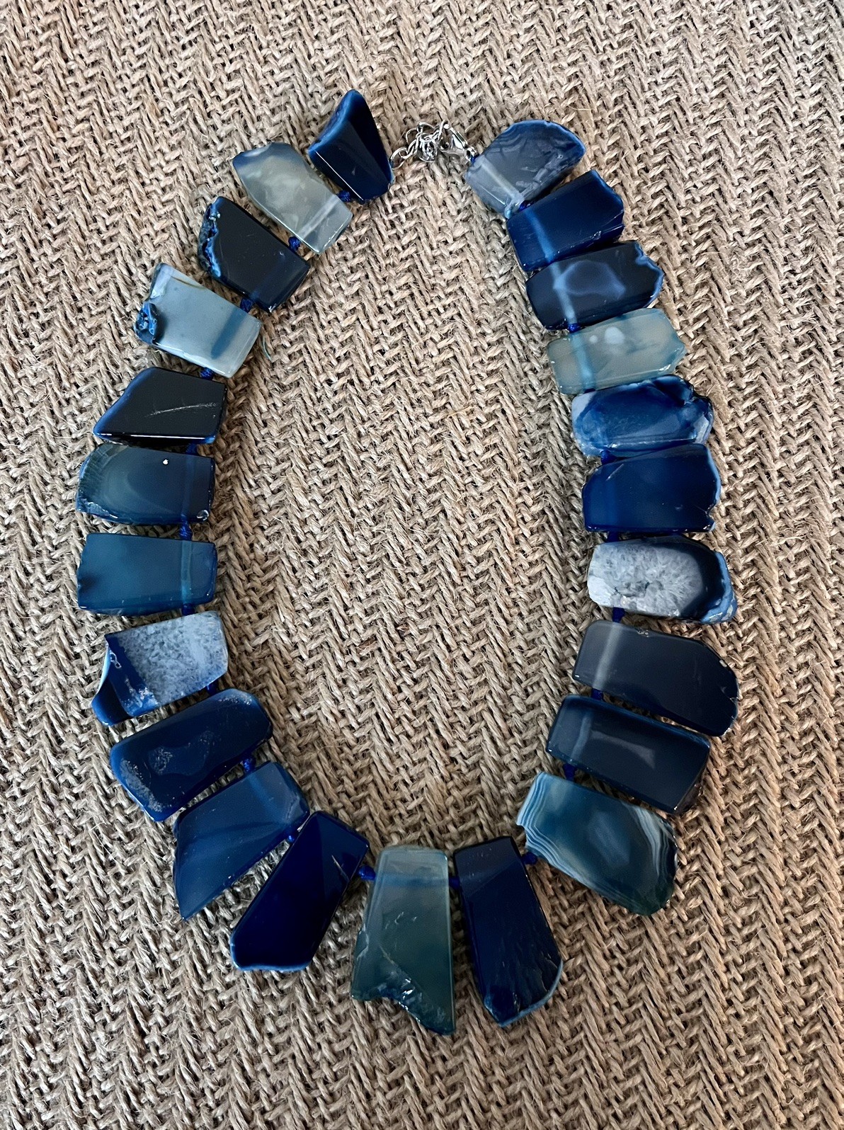LUC CN Blue Agate Statement Necklace Sterling Silver Clasp