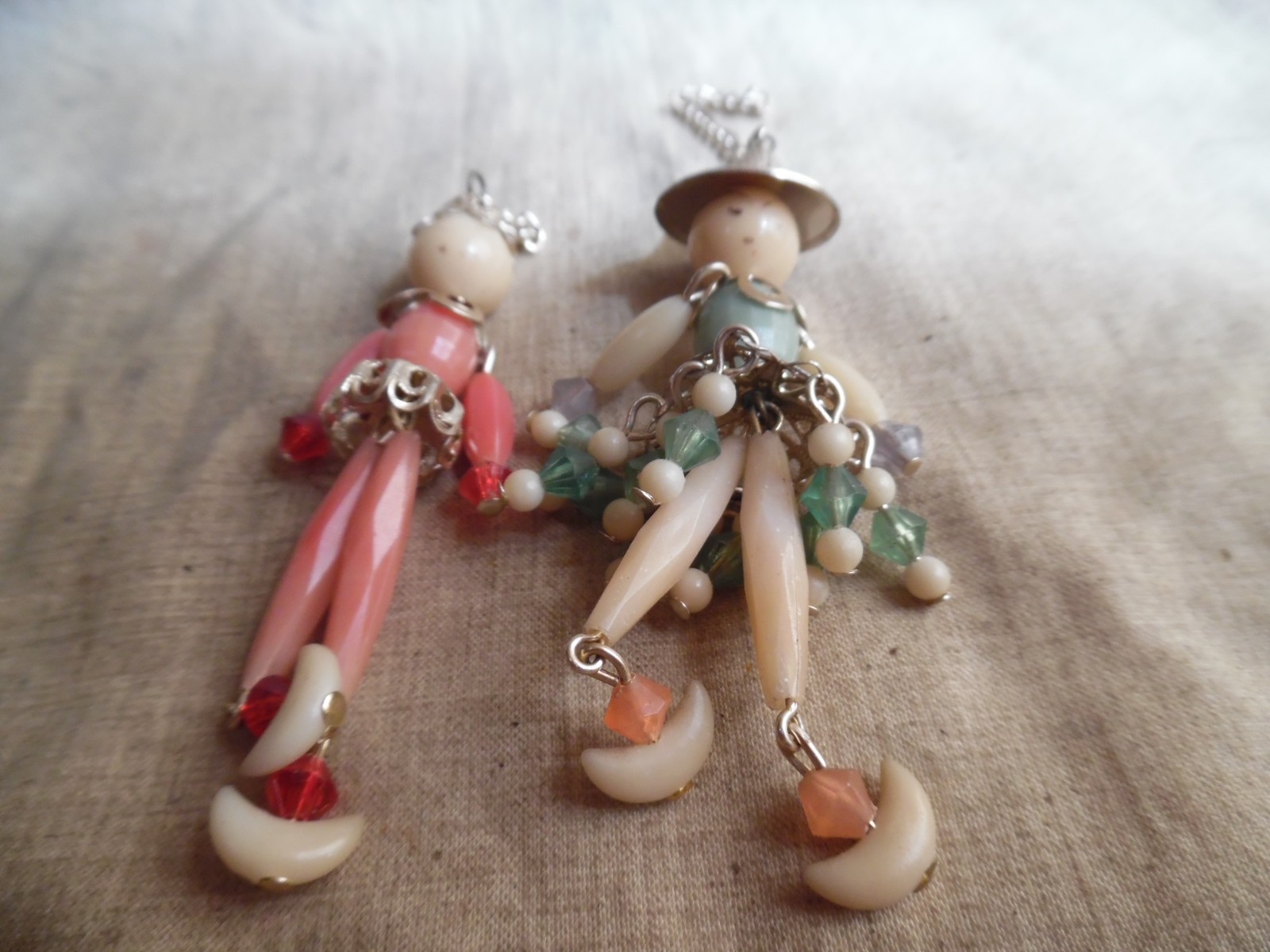 Mid Century Male And Female Beaded Figure Charms