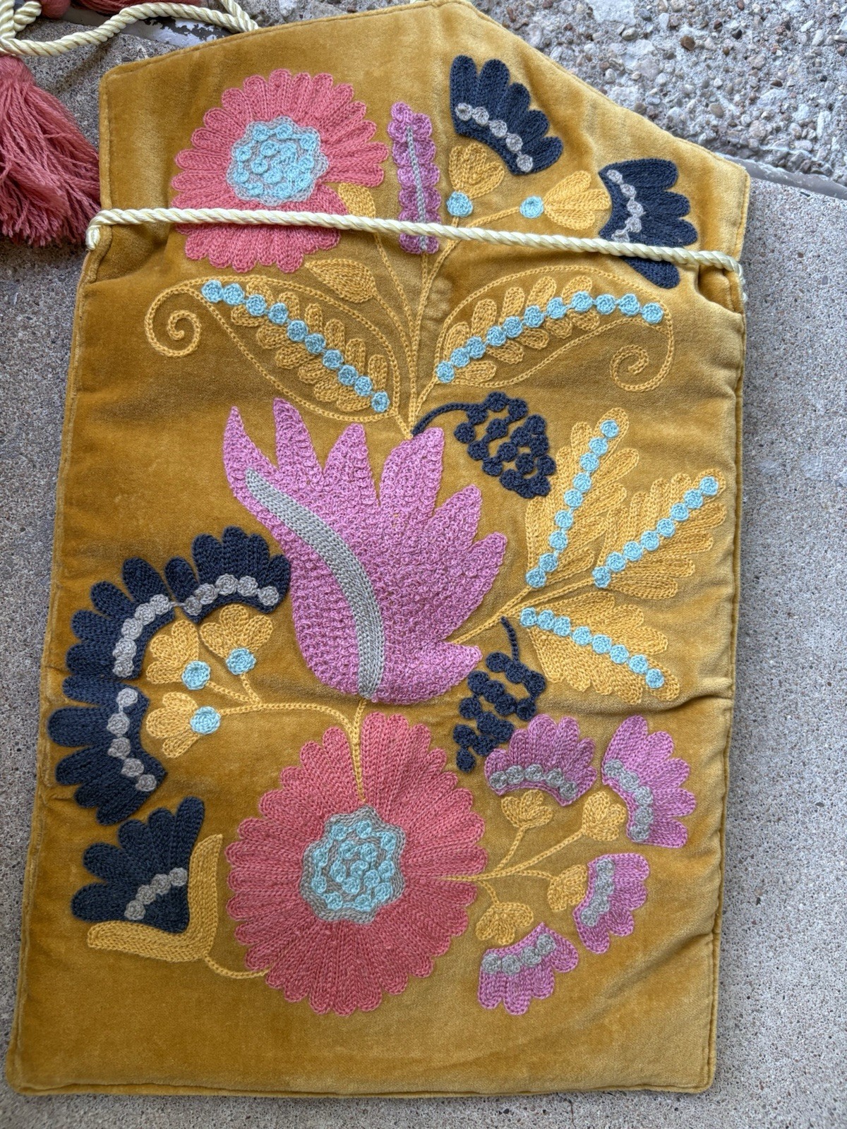 Rahab’s Rope Gold w/ Flowers Velvet Tassel Roll Up Travel Jewelry Bag