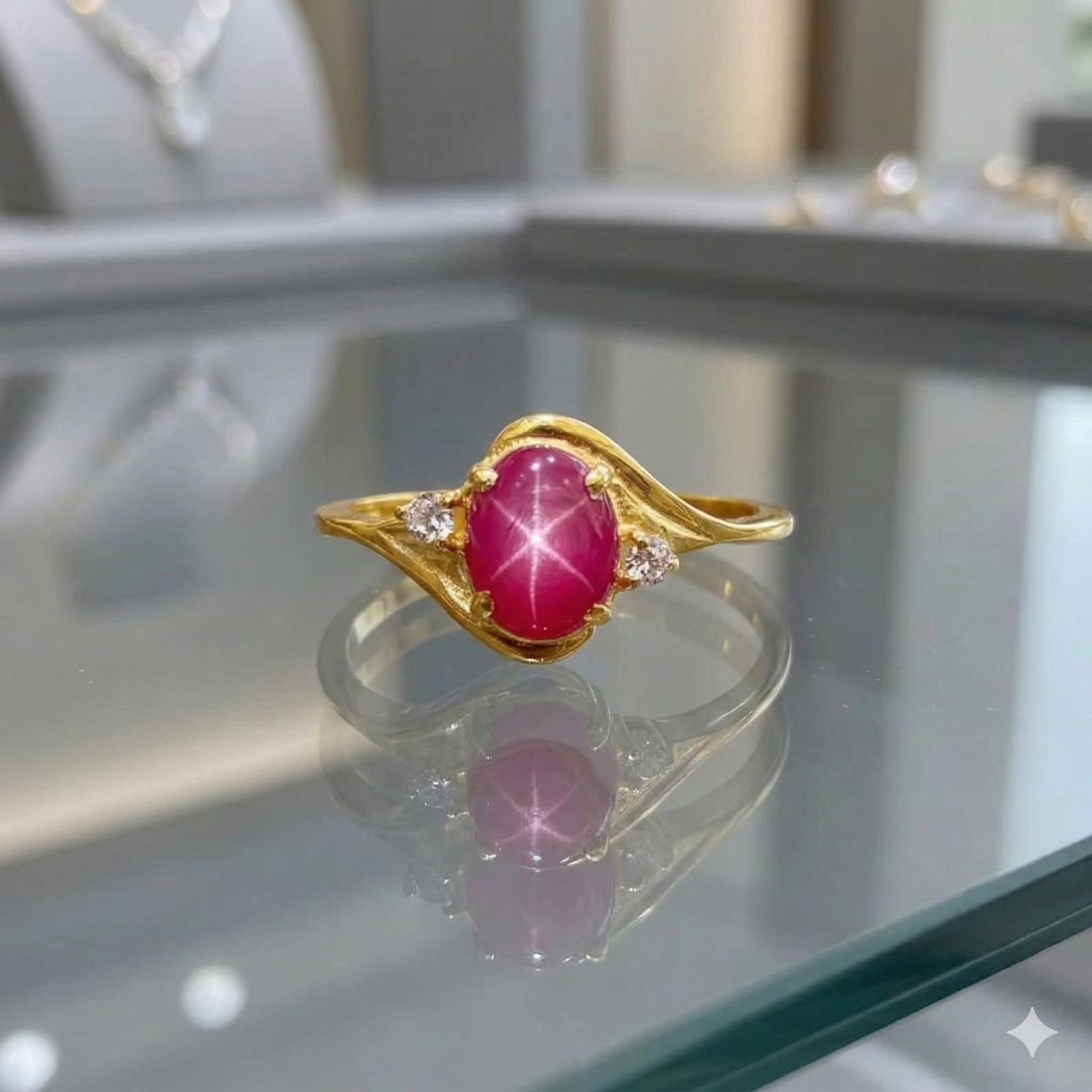 Lindy Pink Star Ruby Ring 925 Sterling Silver, 6 Rays Star Sapphire Ring