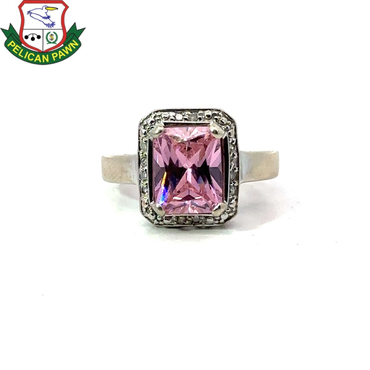 Woman’s Diamond & Pink Stone Ring in 10K White Gold .012CTW (PBR101483)