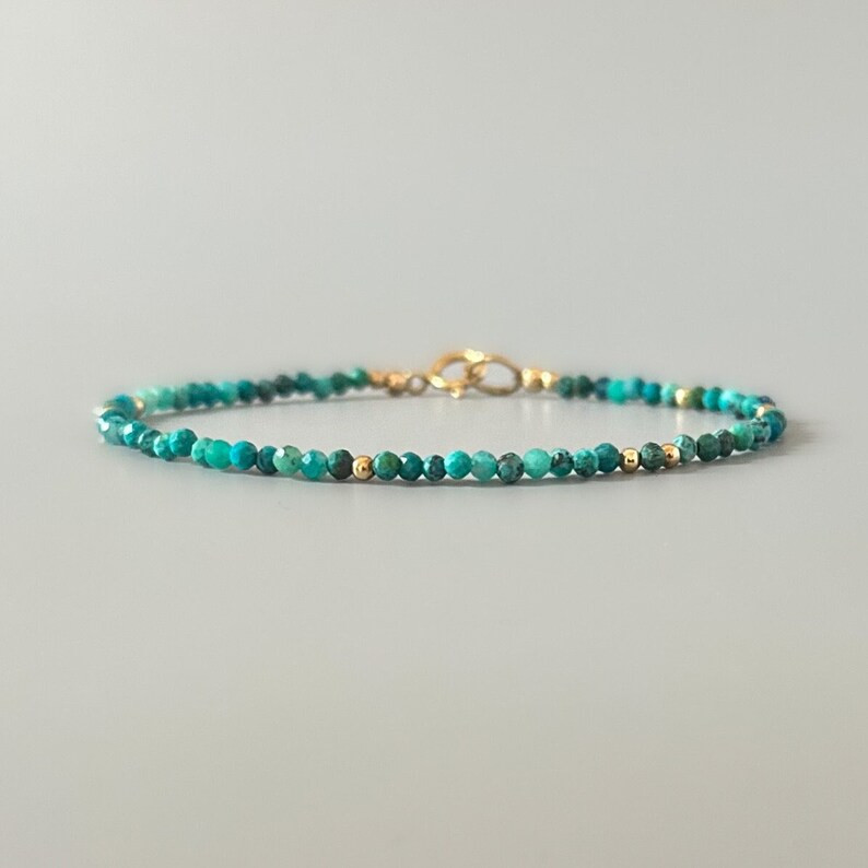 Blue Tourmaline 2mm Gemstone Beads Minimalist Healing Reiki Women Bracelet Gifts