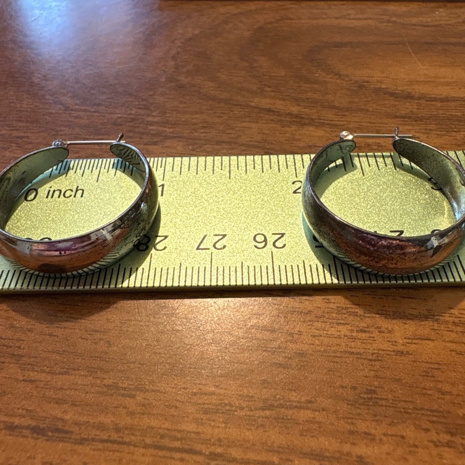 1980s Polished Silver Tone Wide Band Round Hoop Earrings 1 Inch