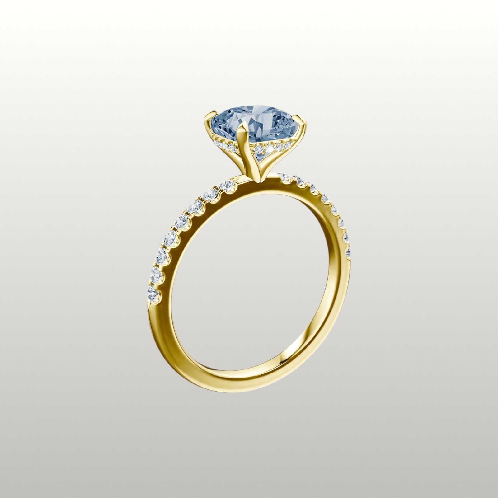 2.75 Ct Cushion Cut IGI Lab Grown Fancy Vivid Blue Diamond Ring 14k Yellow Gold