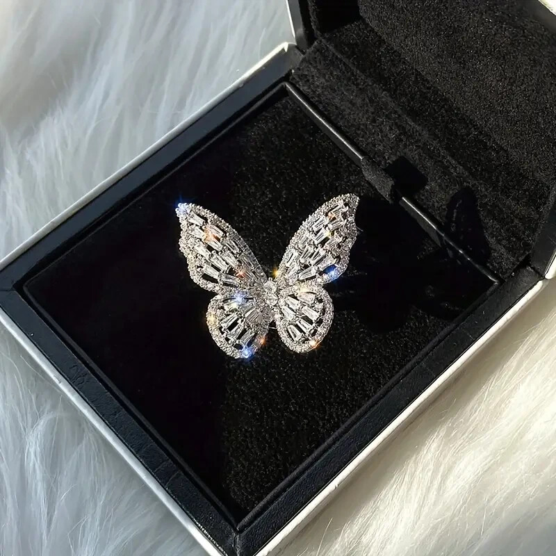 Elegant 925 Sterling Silver Charms Unique Butterfly Open Ring One Size Fit All