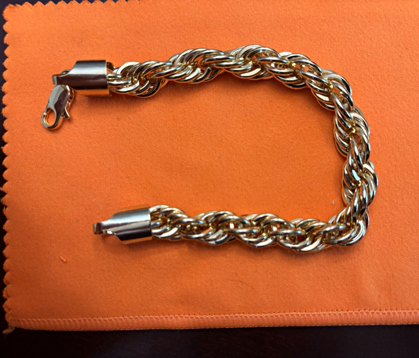 Silver Tone Metal Rope Chain Bracelet with Lobster Clasp, No Stone