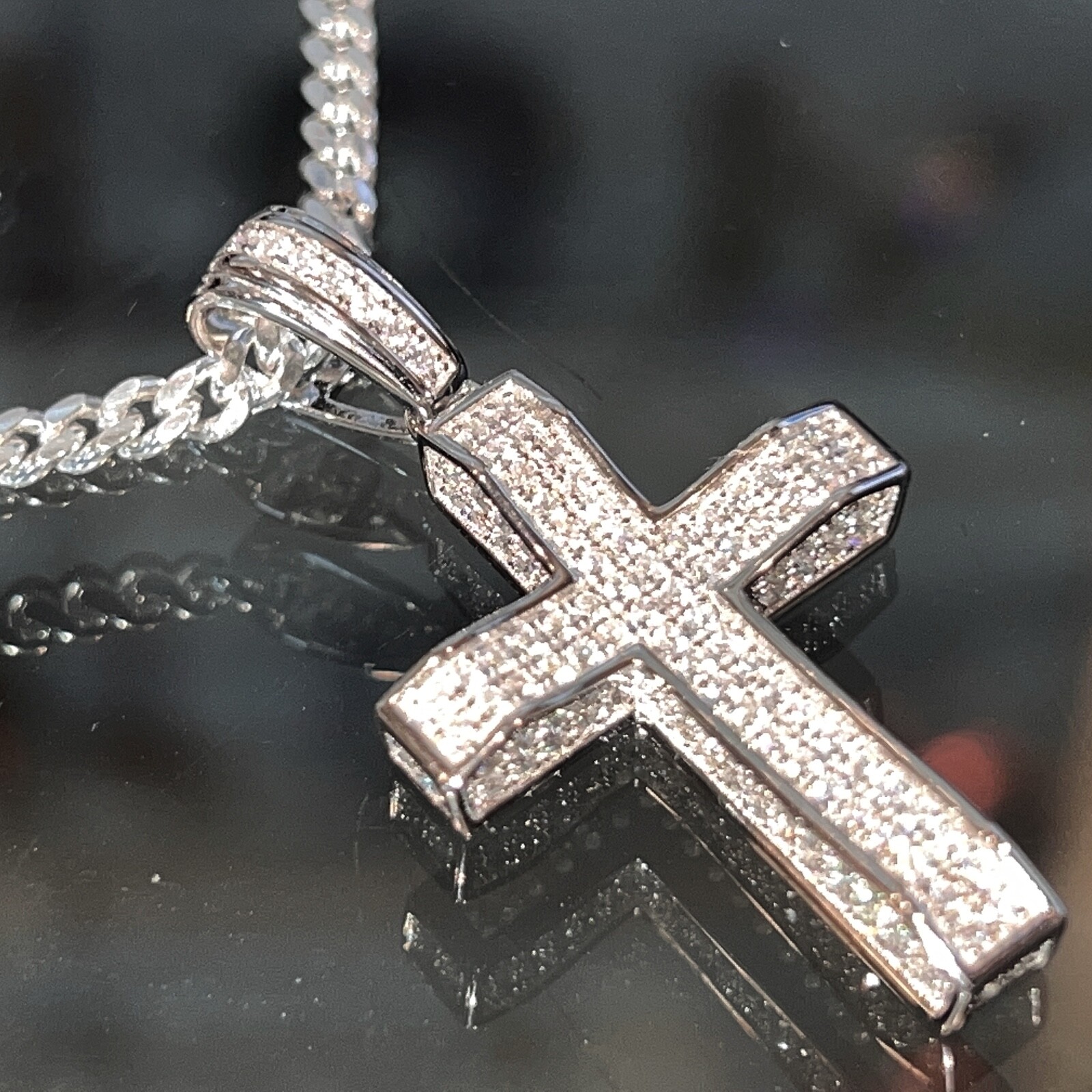 925 Sterling Silver VVS1 Moissanite 0.82CT Cross Miami Cuban Chain 3MM 16-30″