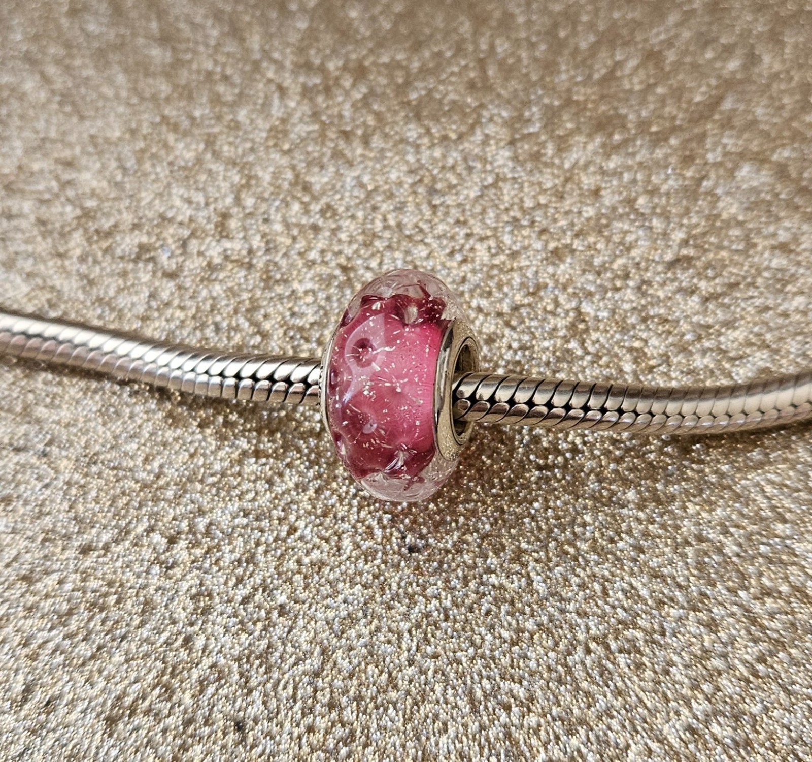 Authentic Pandora Wavy Fancy Pink Silver Murano Charm
