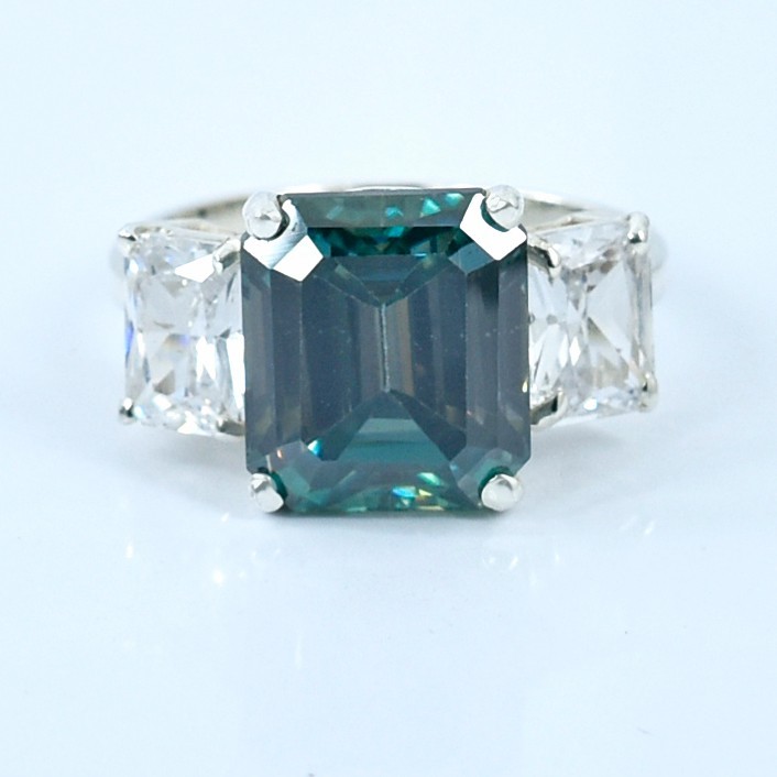 6.4Ct Emerald Cut Blue Diamond Ring Great Shine-Free Diamond Studs! Free Tariffs