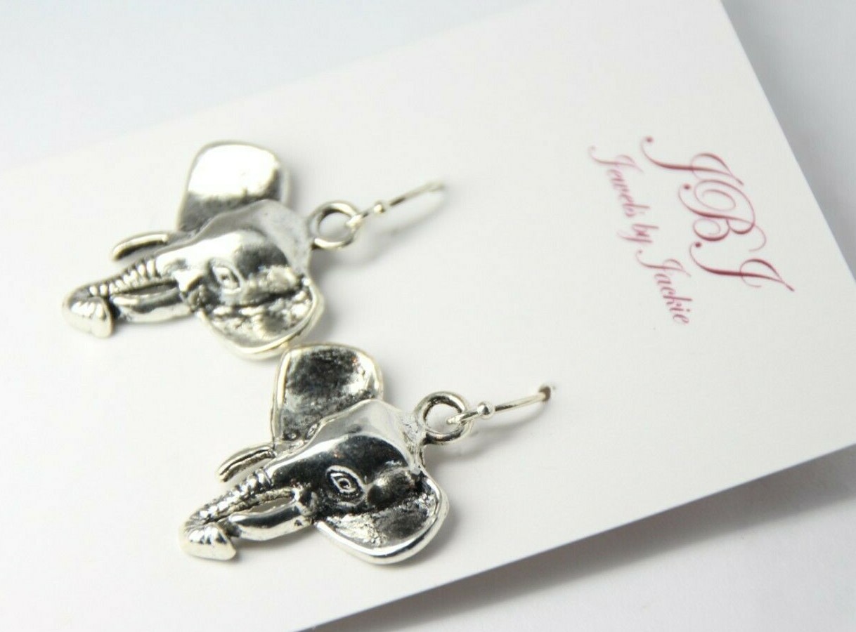 Elephant Charm Earrings 925 sterling silver hooks pewter charms Wild Animal