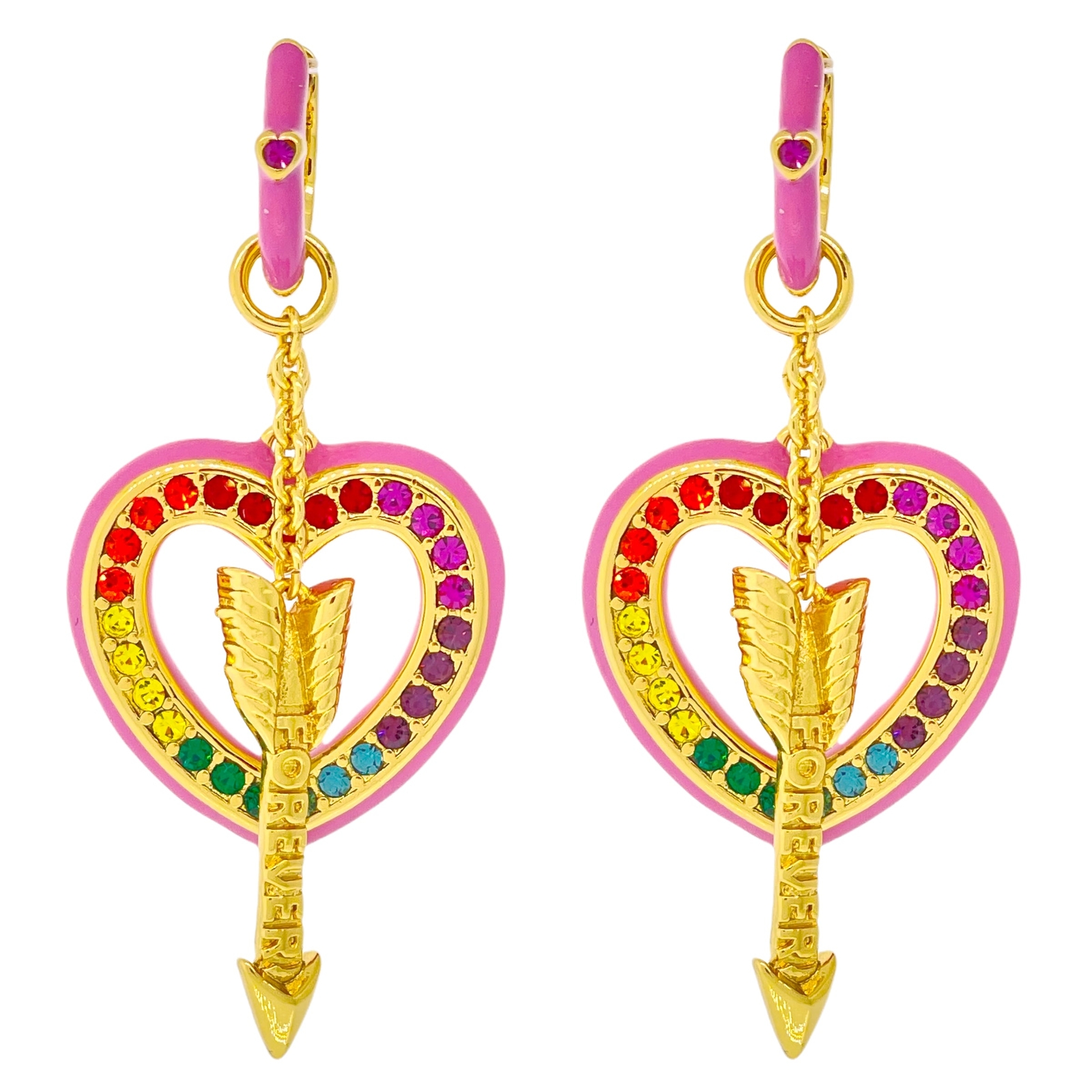 Hearts and Arrows Love Rainbow Earrings by Ritzy Couture DeLuxe 18k Gold Plating
