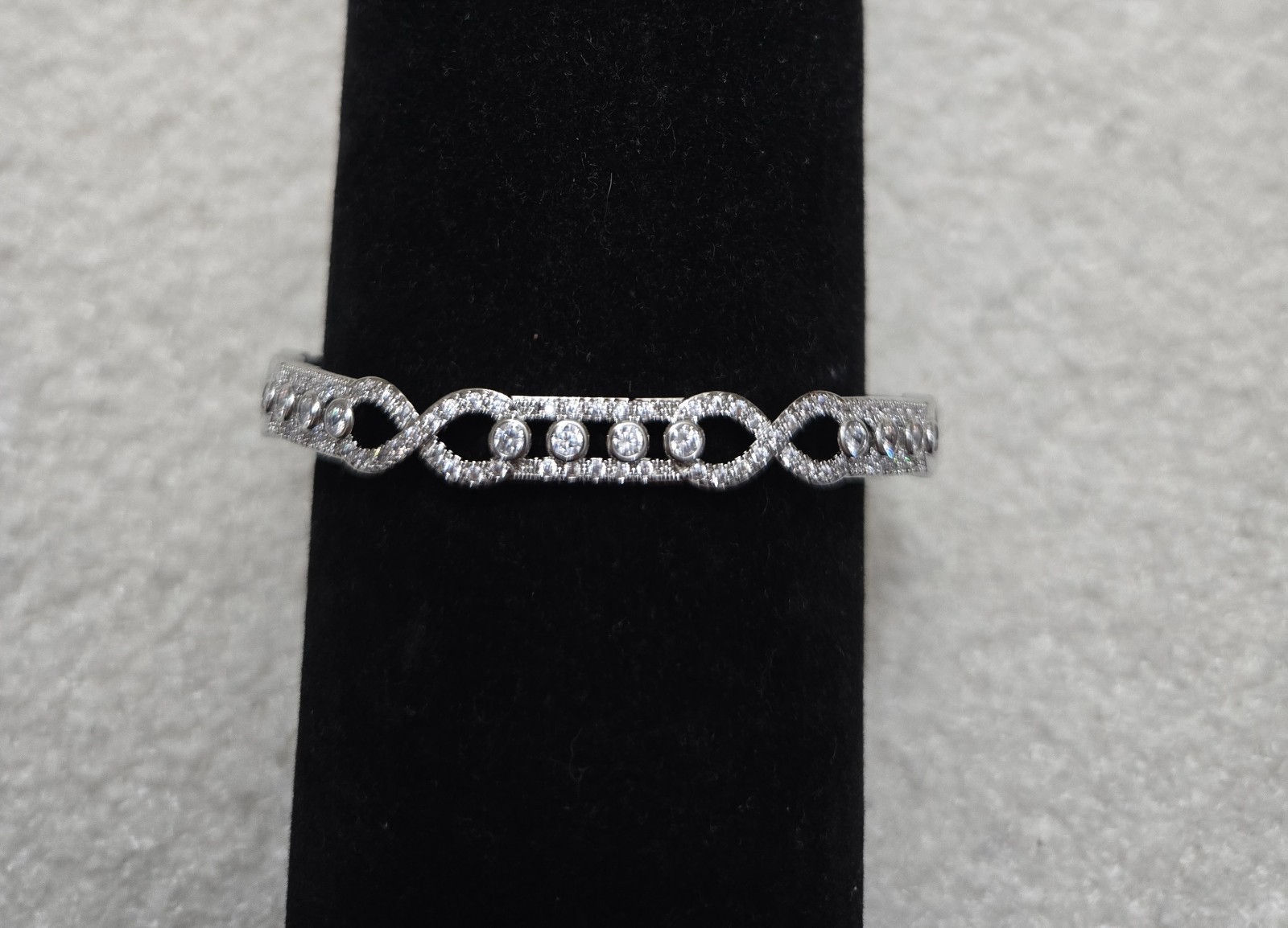 Silver Tone Clear Round Rhinestone Infinity Cuff Bracelet, Love Theme