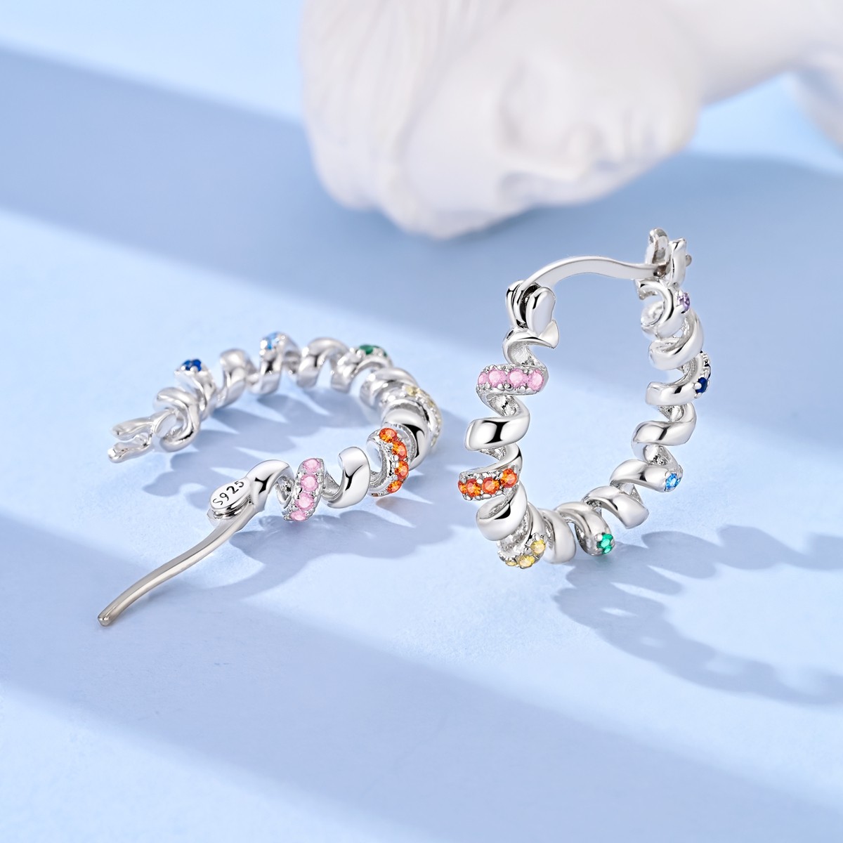 LAZA Original Colorful CZ Apiral 925 Sterling Silver Hoop Earrings Women Jewelry