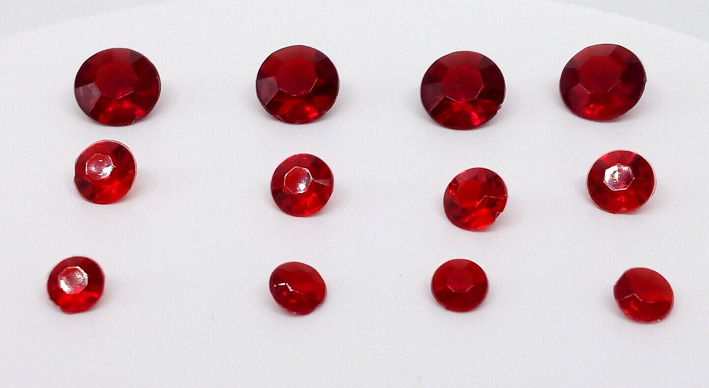 Red Rhinestone Chaton Lot About 2000 Faceted Pointed Back Acrylic 3 Sizes Crafts