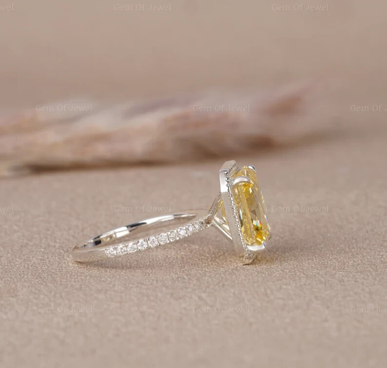 4.38 Ct Natural Yellow Sapphire Diamond Engagement Ring 14k White Gold Size 6