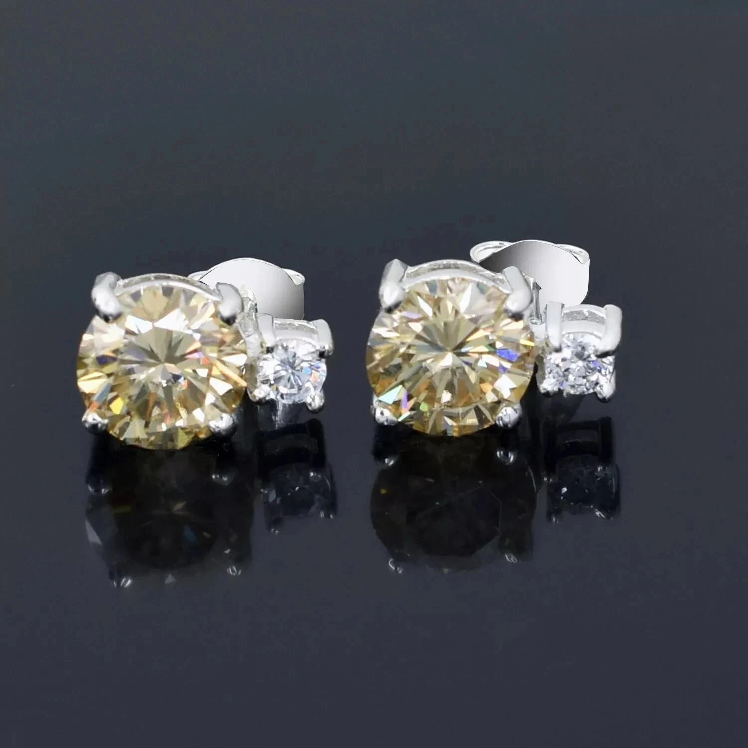 5 Ct. Treated Round Champagne Color Diamond Earring In 925 Silver Certified