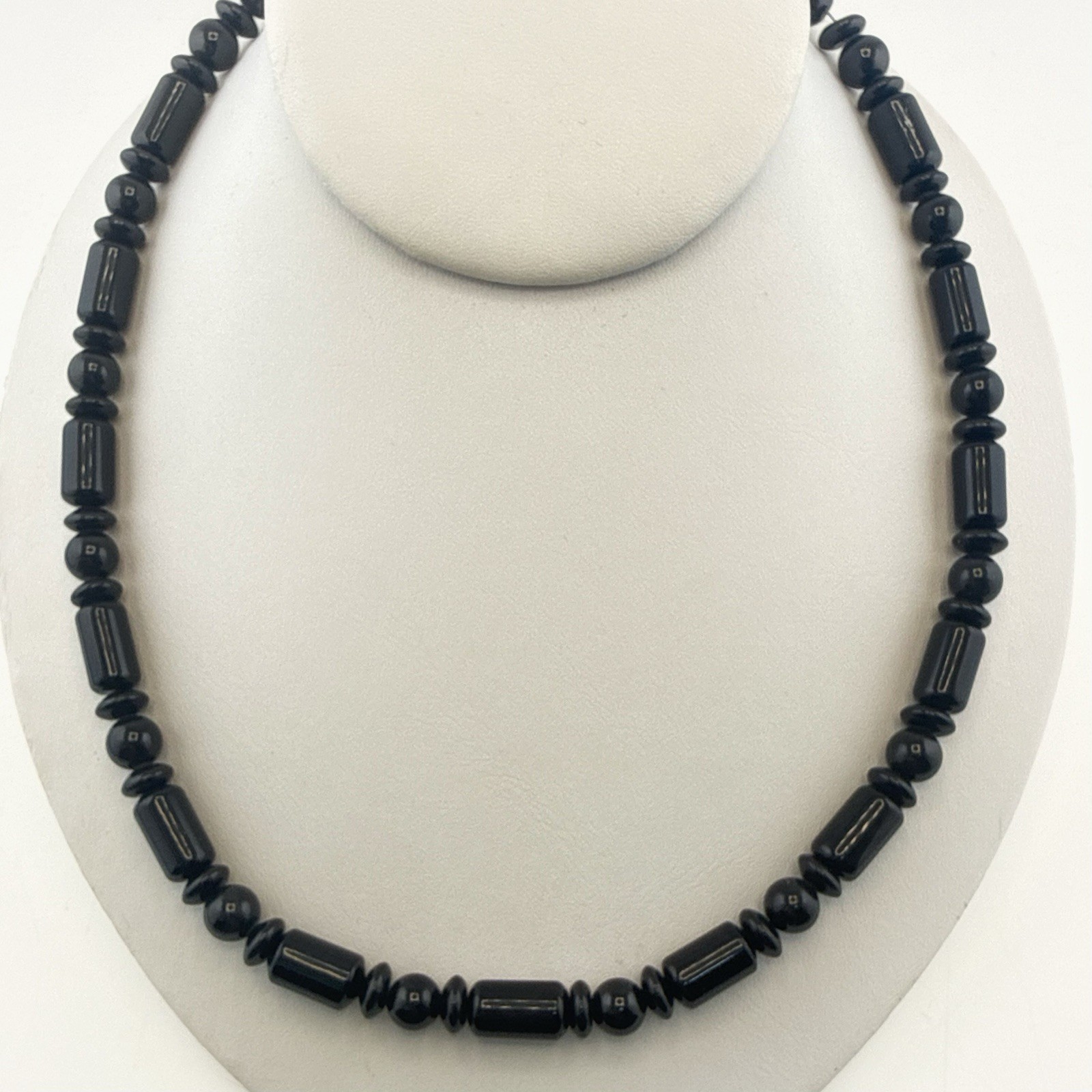 Jay King Necklace Black Onyx Polished Modern Tube Sterling Silver Beaded 925 DTR