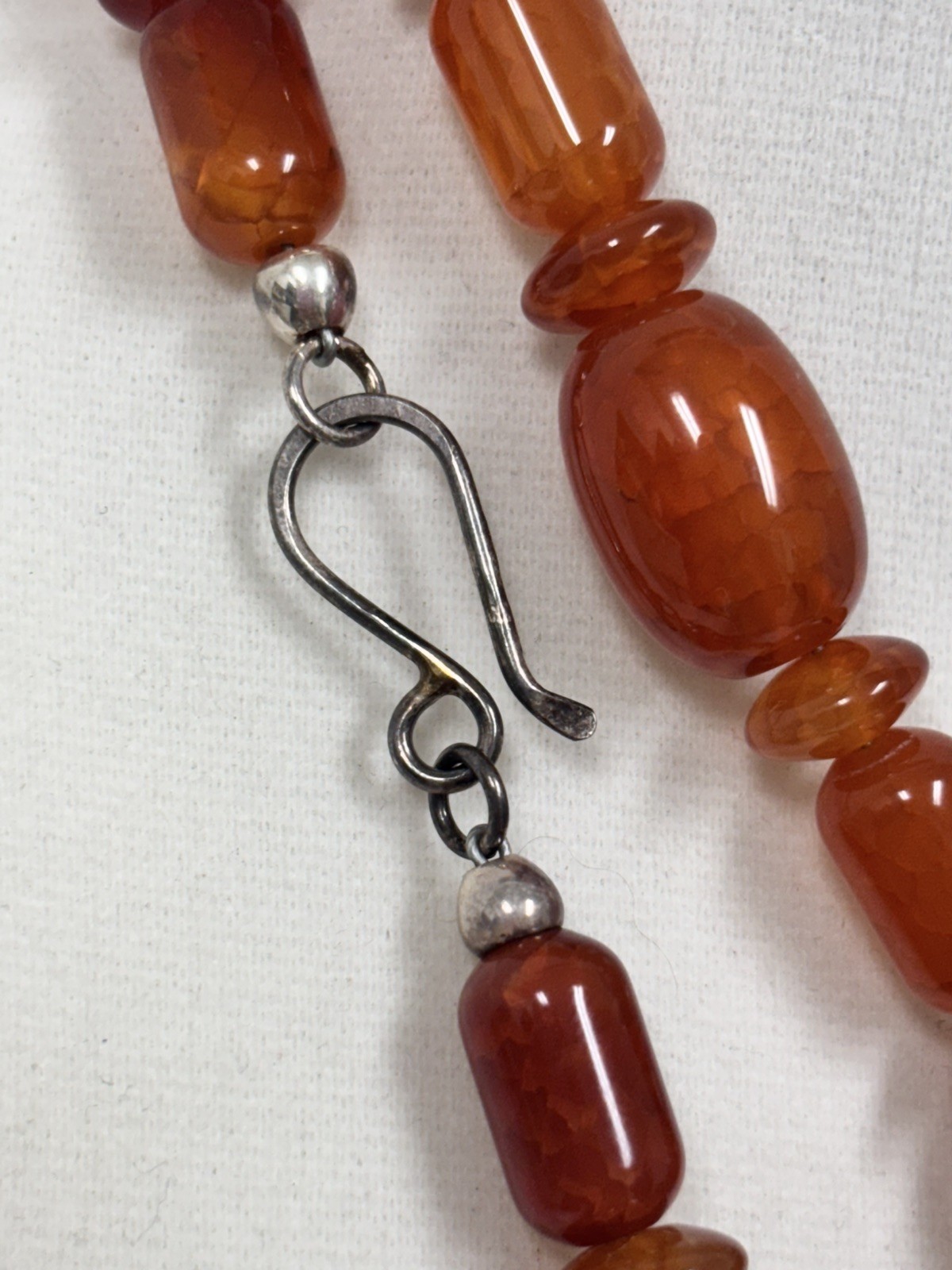 Jay King Long Natural Carnelian Beaded Chunky Sterling Silver Necklace 32”