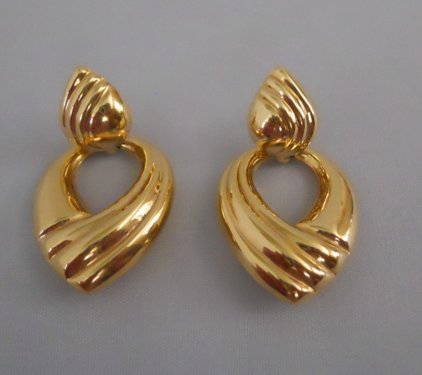 14K Italy UNOAERRE BREV. Yellow Gold 6.4 Grams Door Knocker Stud Earrings 1 5/8″