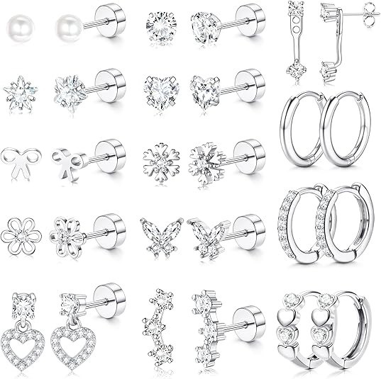 Hypoallergenic Flat Back Earrings Surgical Steel Stud Hoop Set Women