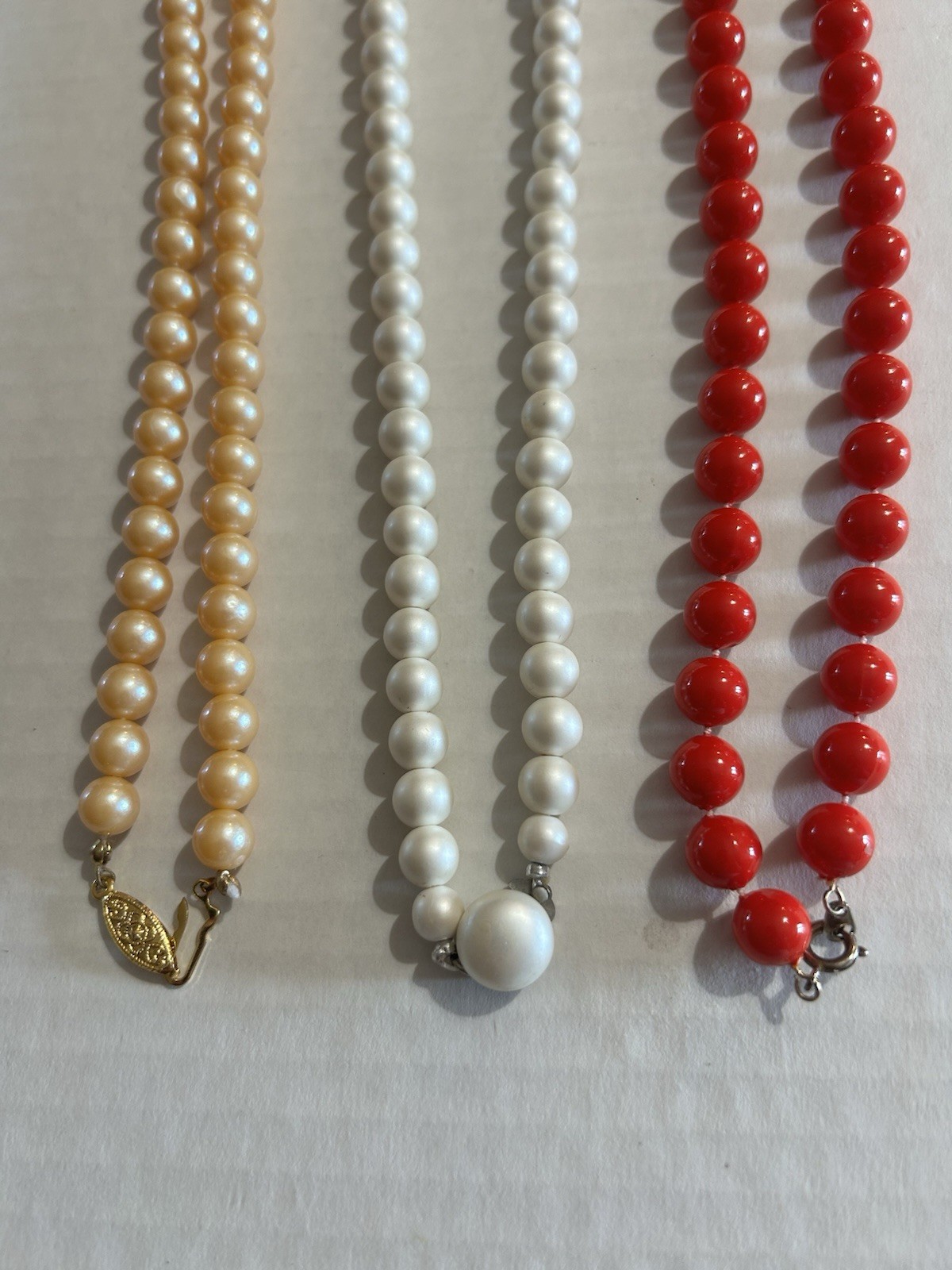 Vintage Lot 3 Beaded Necklaces Faux Pearl Red White Costume Jewelry