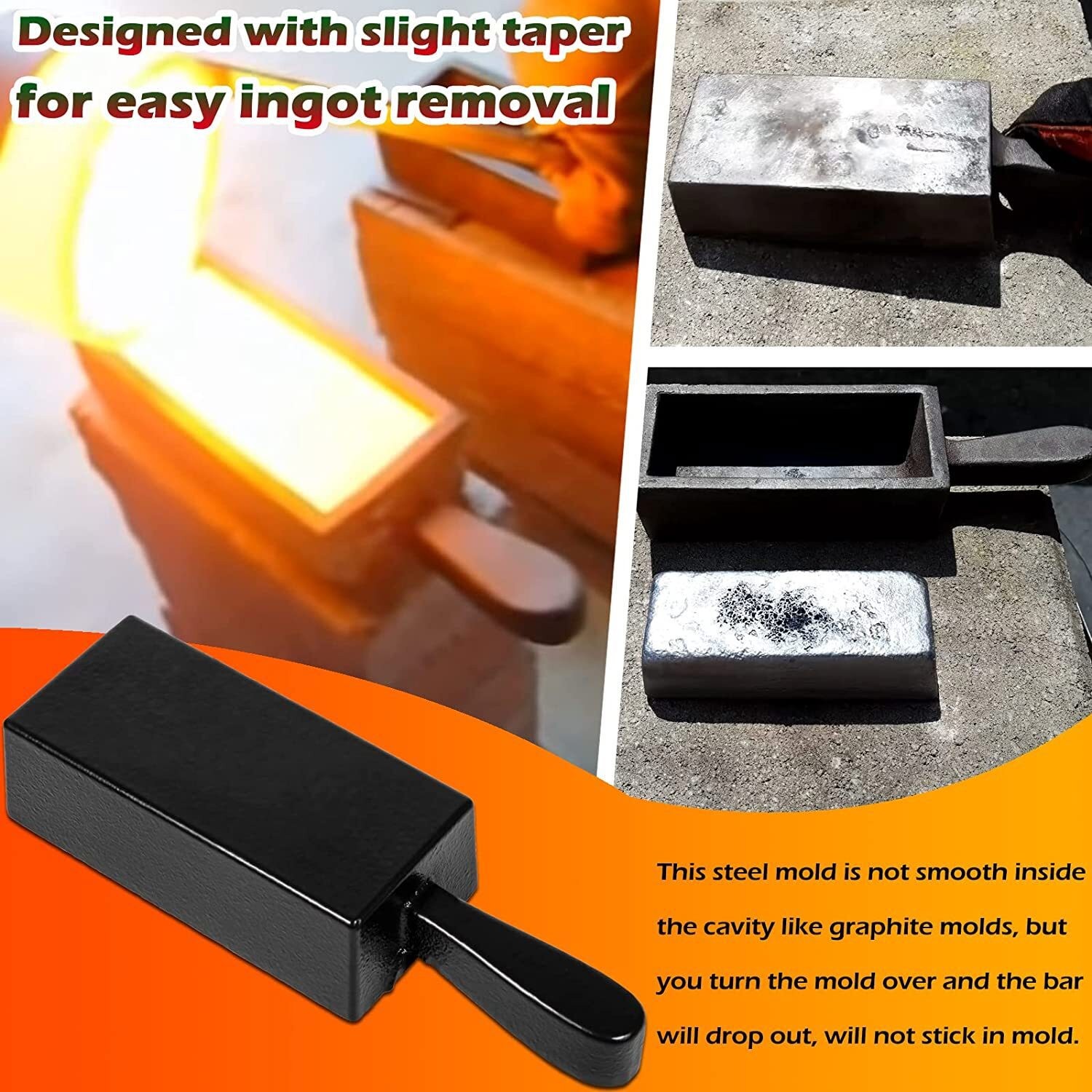 100 Oz Troy Cast Iron Gold Bar Ingot Mold for Smelting Silver Copper & Brass