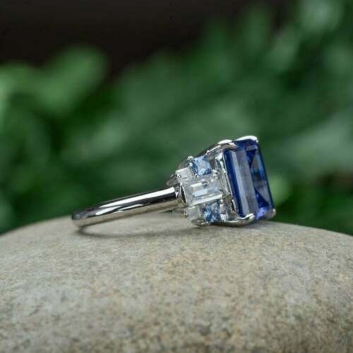 Blue Sapphire 2.80 Ct Emerald Cut Lab-Created Wedding Ring 925 Sterling Silver