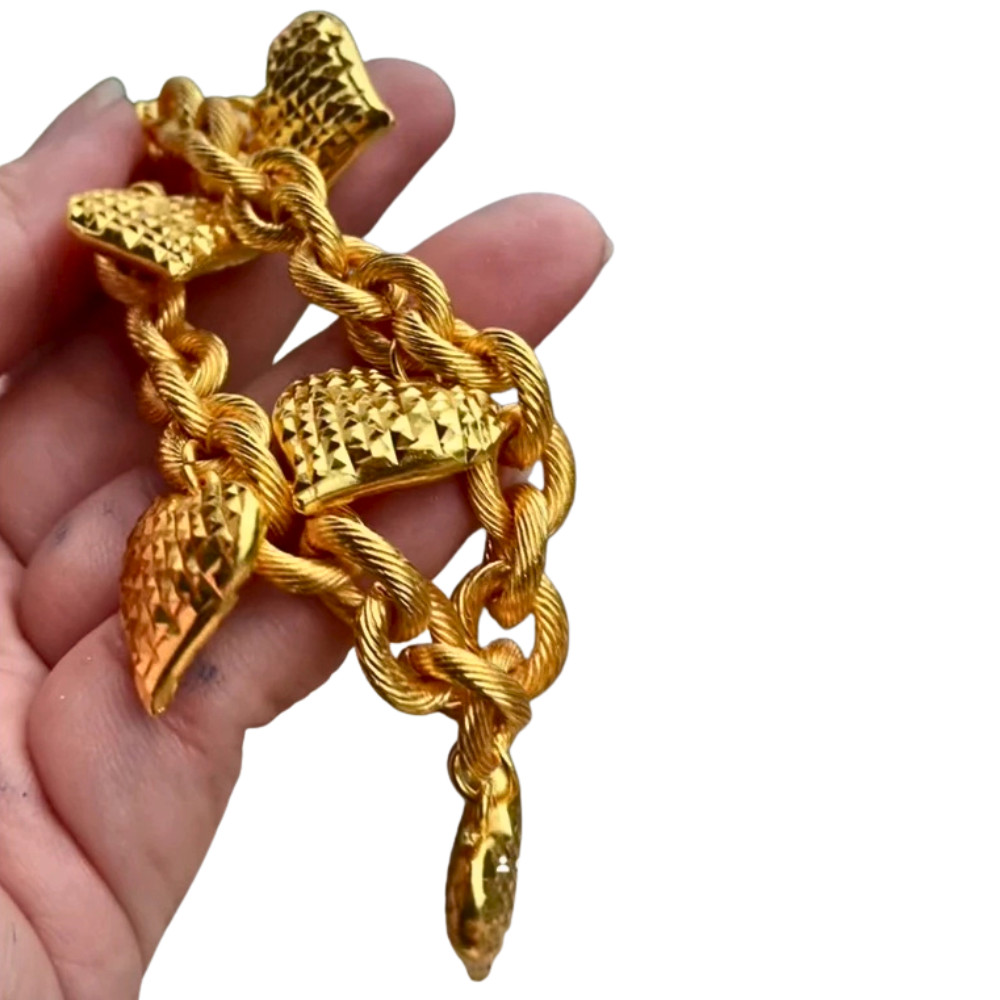 Bracelet Rope Chain 24K Gold Plated Heart Charm 5 Baht 6.5-8.5 in Jewelry Women