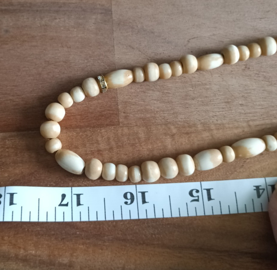 Natural Stone Necklace Bead Neutral Beige Cream Boho Long Rhinestone Spacer 34″