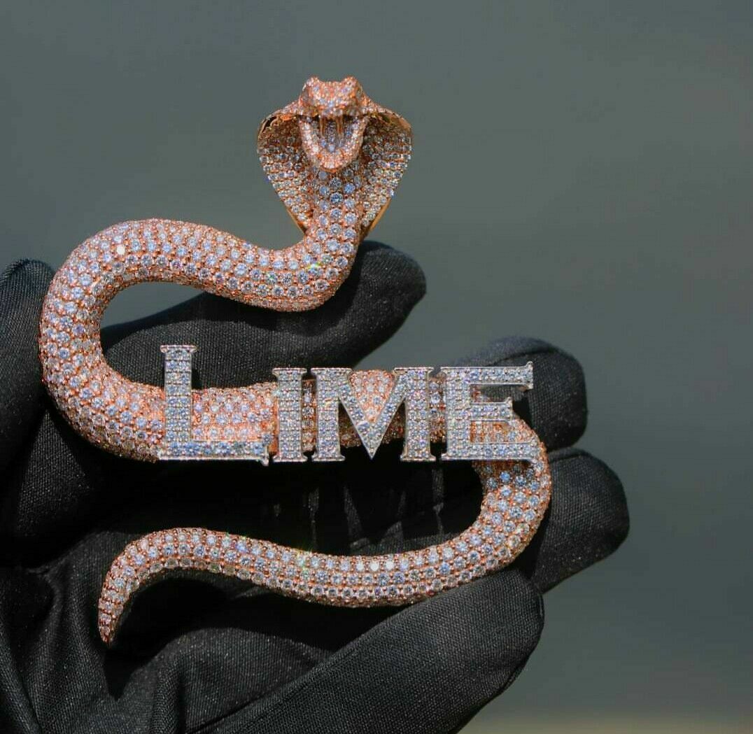 2.25ct Round Cubic Zirconia Mens Custom Name Logo Cobra Pendant Free Stud Silver