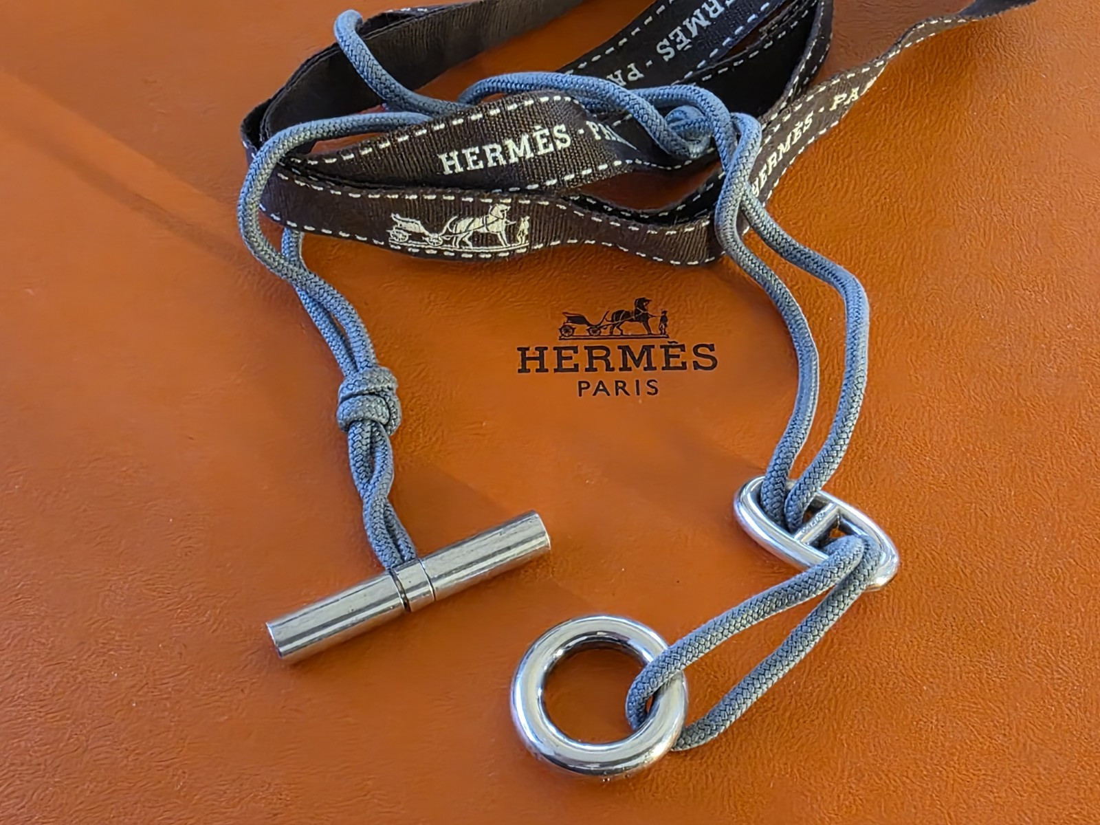 Hermes Paris Skipper Choker Bracelet Grey Cord Sterling Silver 925 36 cm.