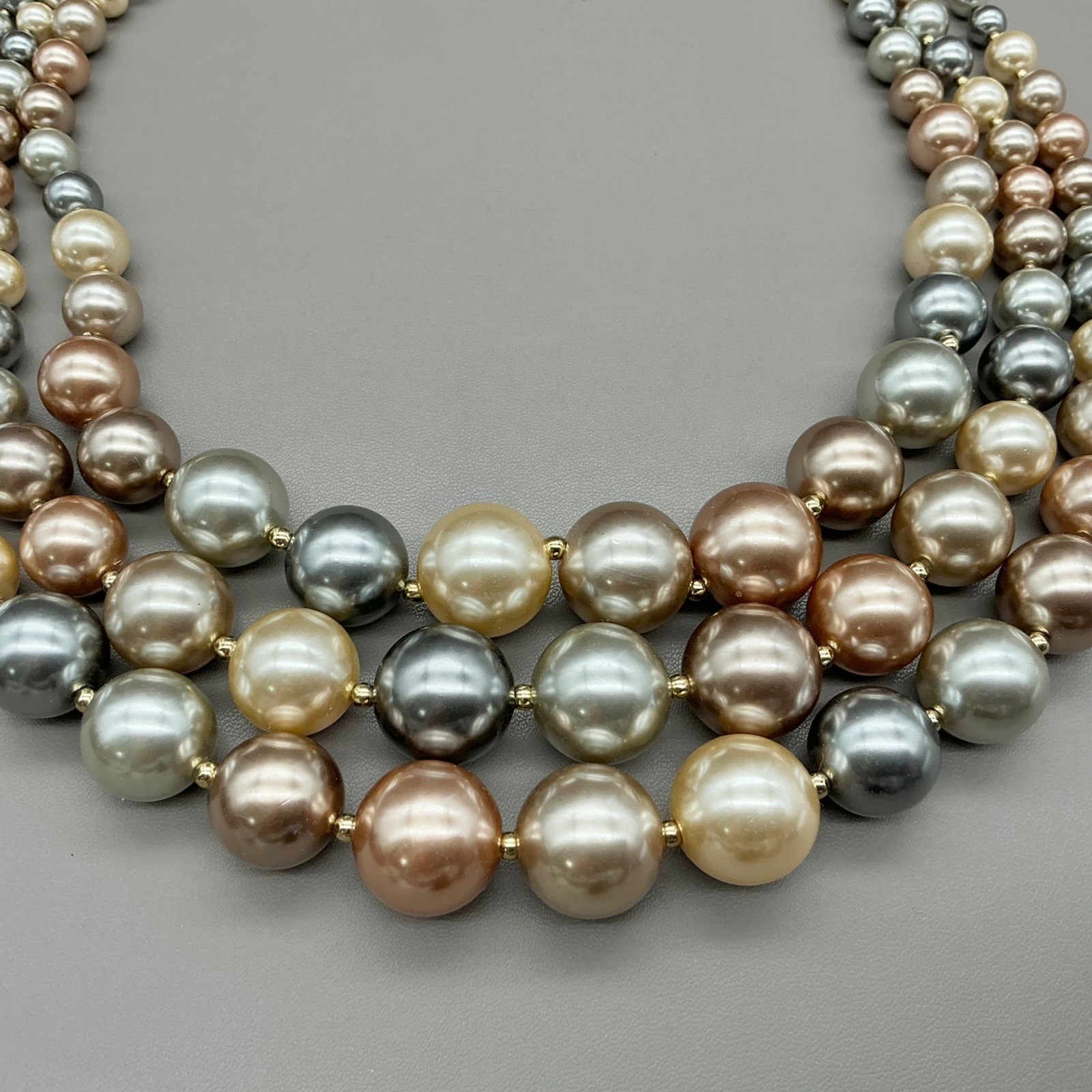 Charter Club Necklace Faux Pearl Multi Strand Graduated Champagne Gray Gold 20″