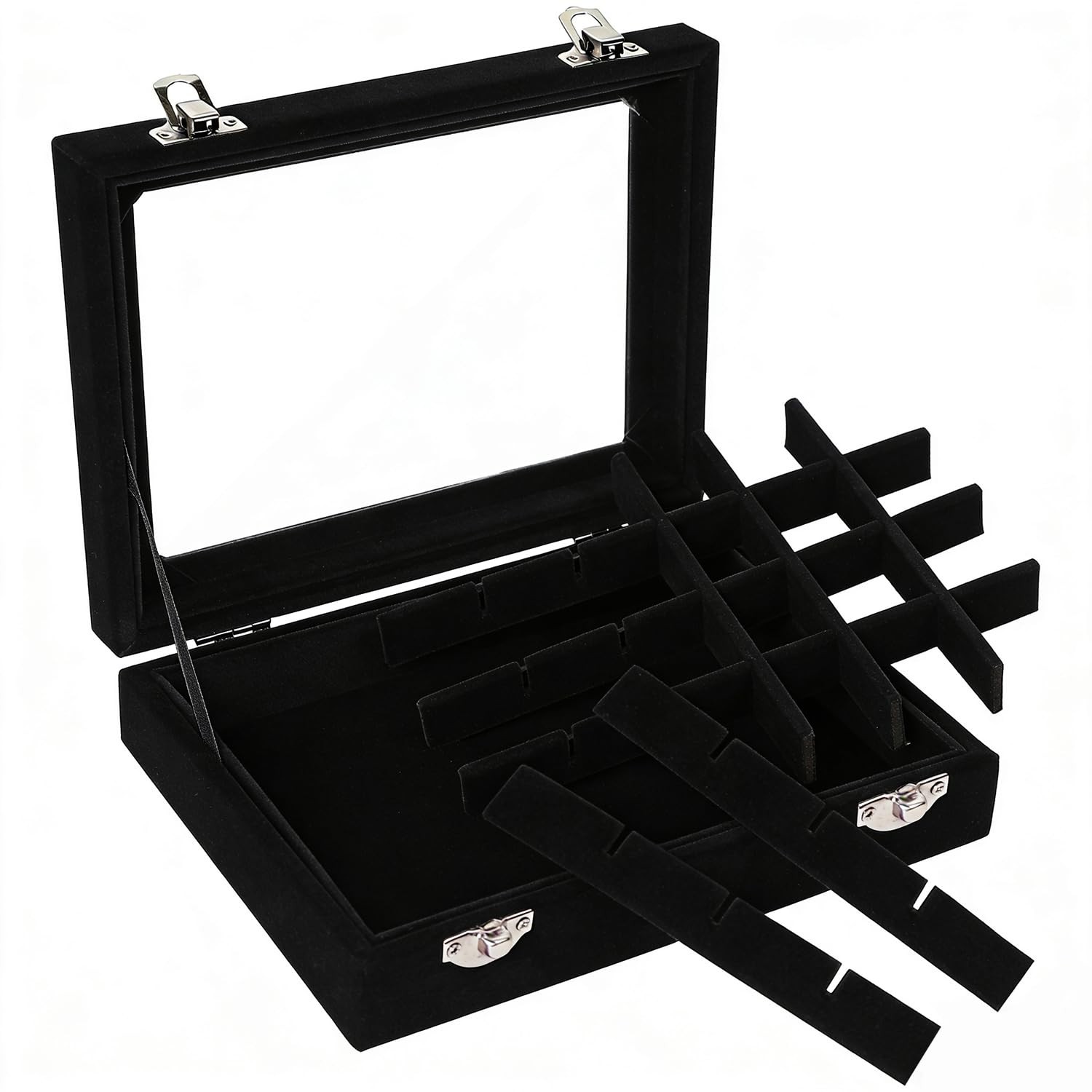 Velvet Jewelry Box 24 Grid Earrings Display Organiser Black