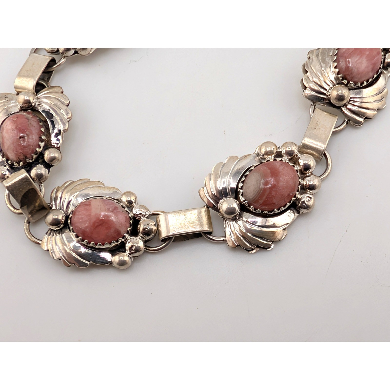 Handmade Navajo Natural Wreath Rhodochrosite Stone Bracelet Fits 8-9.5 in. **