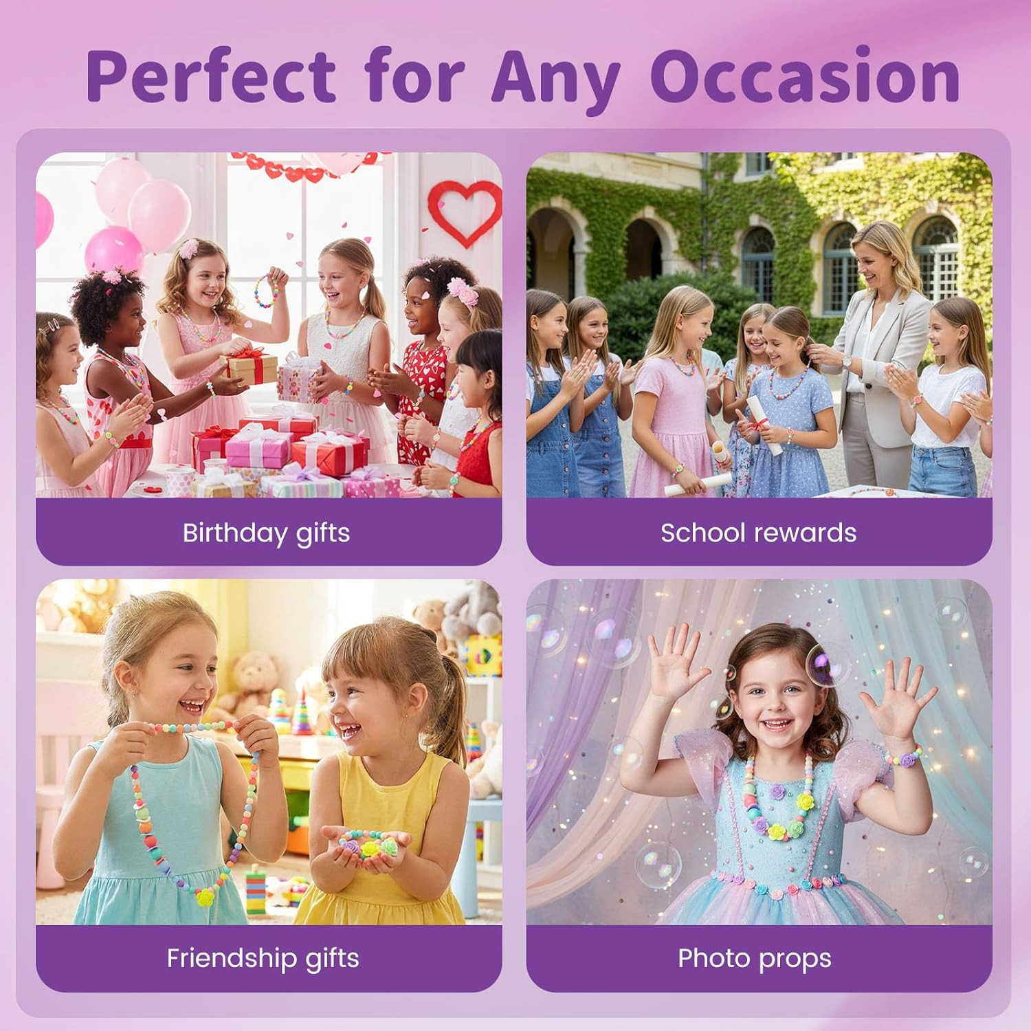 3 Sets Little Girls Necklace Bracelet Colorful Beads Play Jewelry for Toddlers