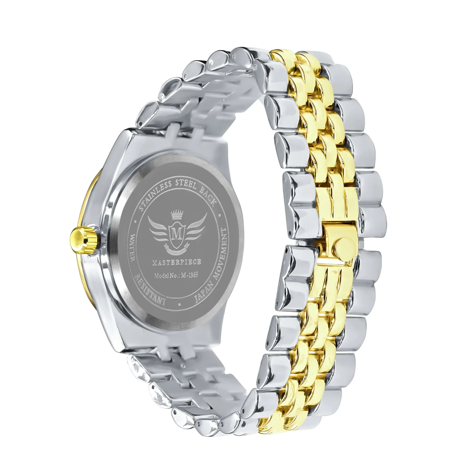 Mens Iced Out Watch Gold Silver Tone Crystal Bezel Quartz 43mm Steel