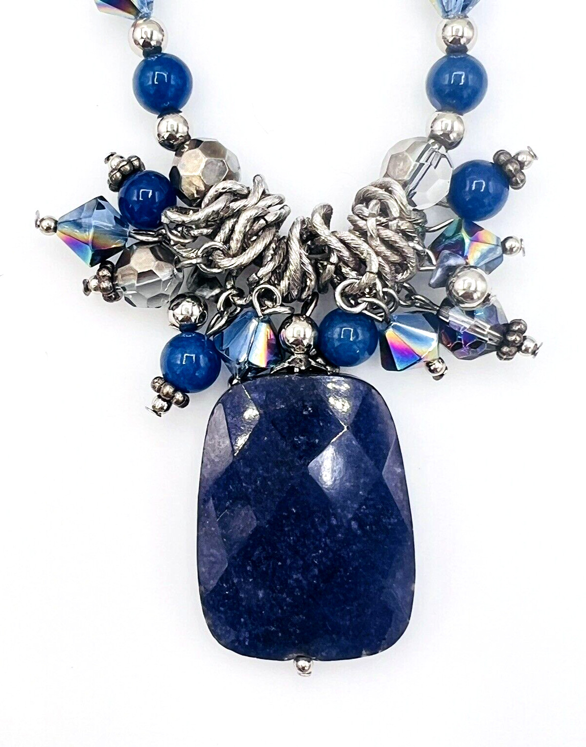 Handmade Artisan Blue Sodalite Stone Pendant Cha Cha Necklace