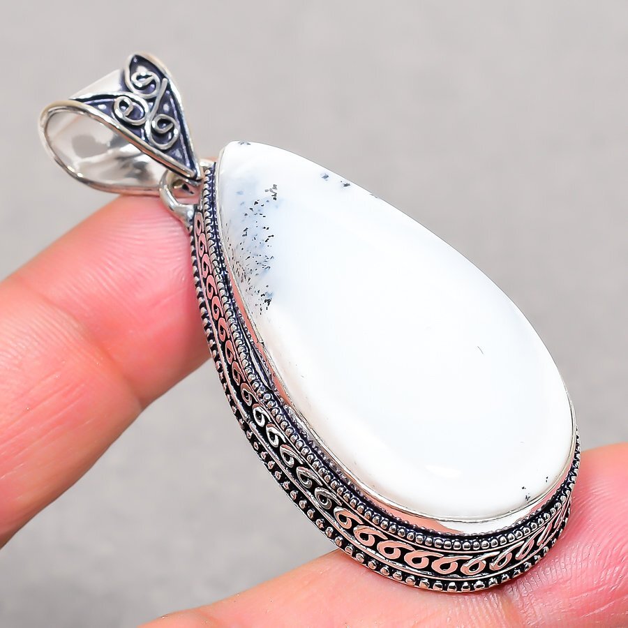 Dendritic Opal Gemstone Pendant Handmade Antique Vintage Jewelry 2.60″ VP 2886