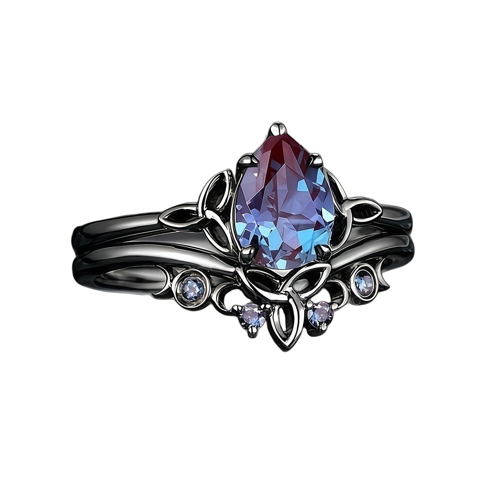 2 Pcs Vintage Rings for Women Goth Black Plated Matching Rings Set Colorful C…
