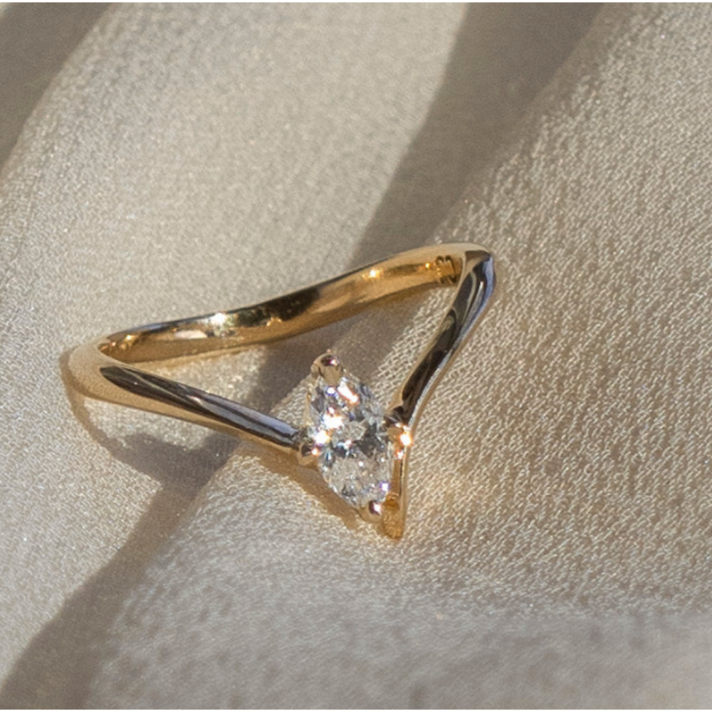 Marquise Wedding Ring 1 Ct IGI GIA HRD Lab Grown Diamond 14k Yellow Gold Sizable