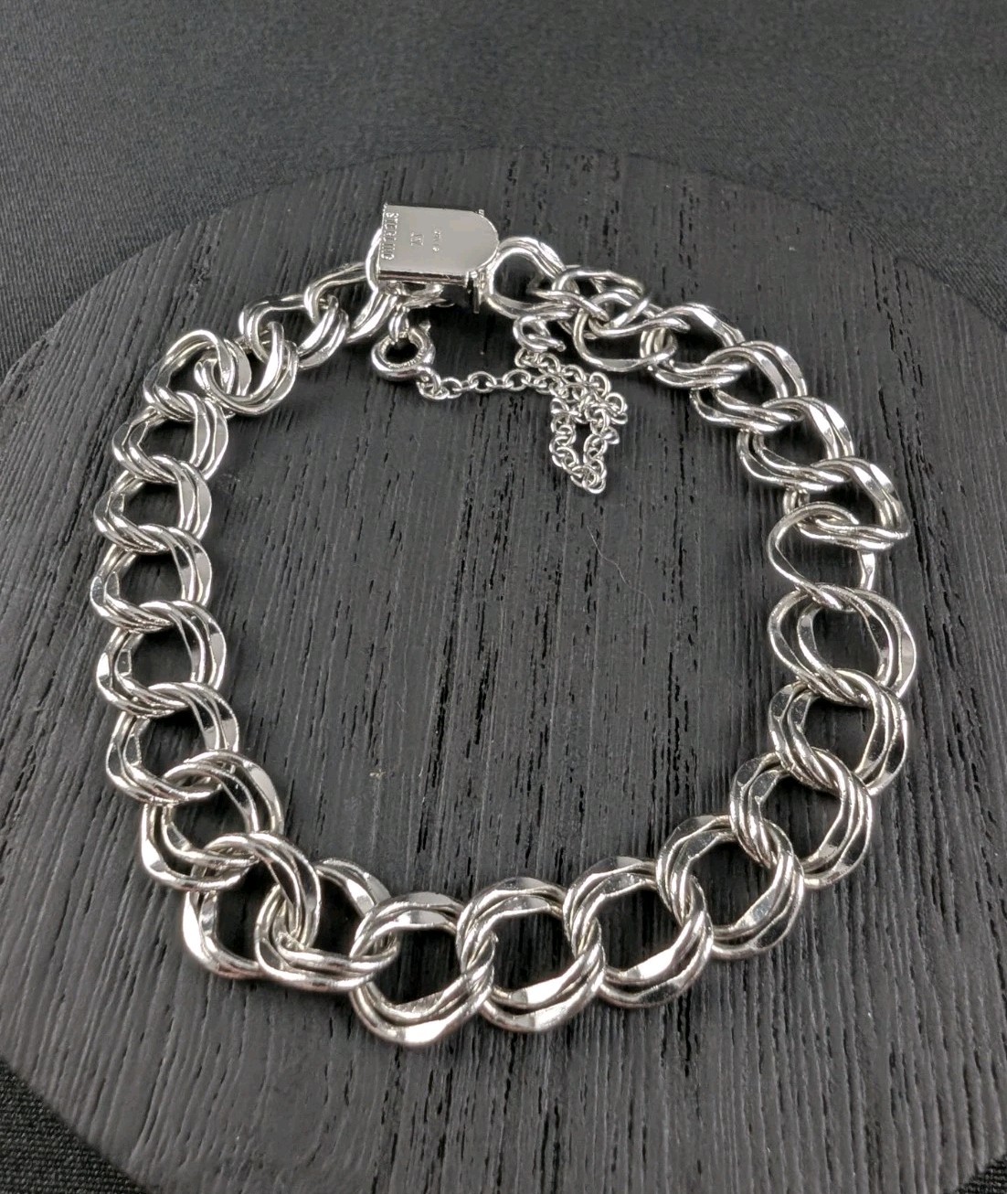 Wells Sterling Silver Double Link Charm Bracelet Safety Chain 7.5in 11.4g