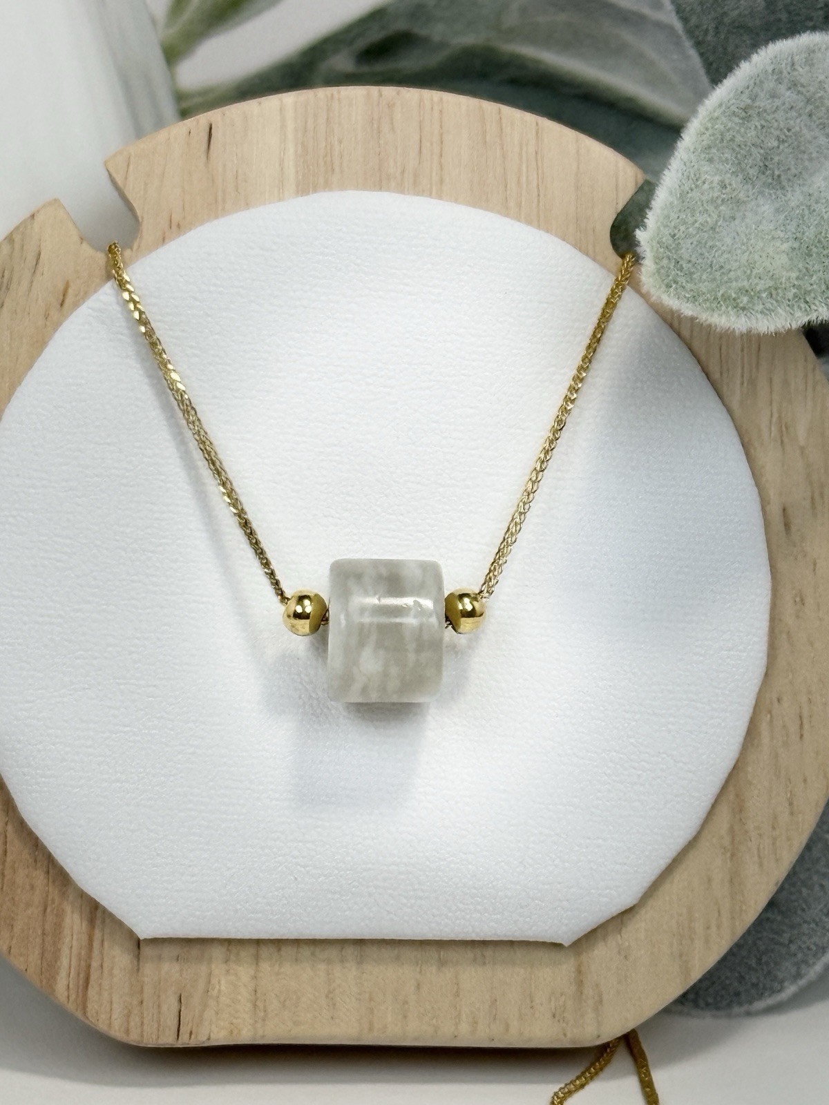 Hetian Jade Gray/White Banding Pendant Necklace 9.8/12.4MM 18IN Gold S925 Chain